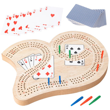 Wooden 3-Track Cribbage Board Game - Classic Board For 3 Players With Plastic Pegs - Ideal Family Game For Kids And Adults