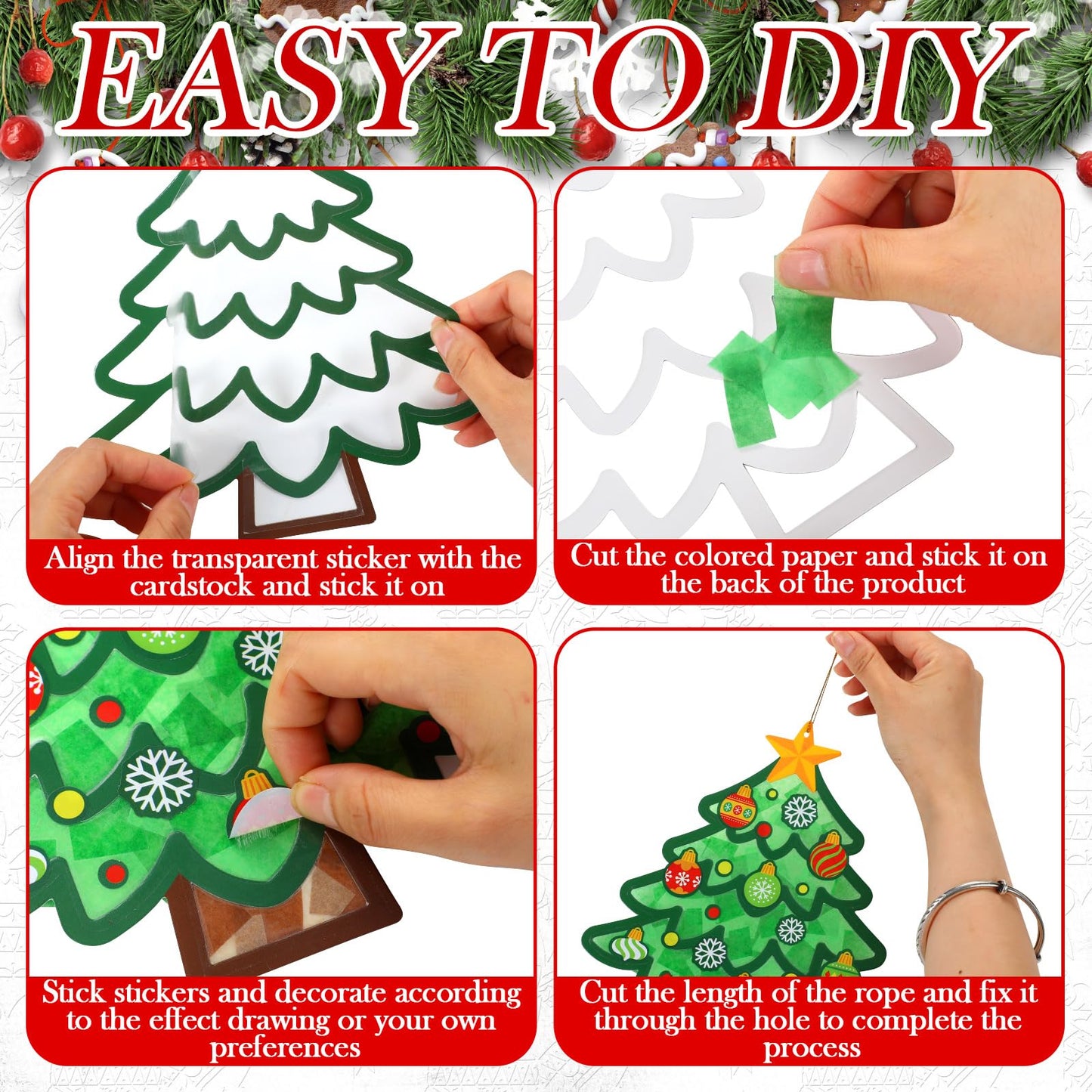 DoubleFill 48 Sets Christmas Suncatchers Craft Kit Ornaments Stained Glass Christmas Window Arts and Crafts Kit for Classroom Ho