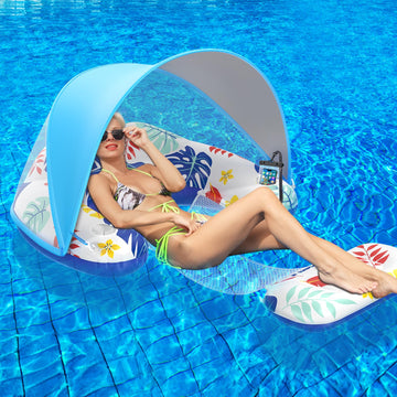 LAYCOL Premium Pool Floats Adult with Canopy - Stylish Pool Lounger - Heavy Duty Pool floaties for Adults - Beach Floats Pool Ch