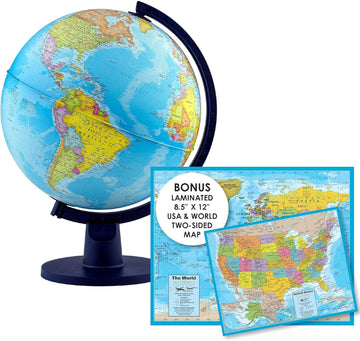Waypoint Geographic Scout+ With Map, World Globe For Kids, Decorative Classroom Globe With Stand, More Than 4000 Places, 12” Interactive Globe, Bonus Map Included, Blue