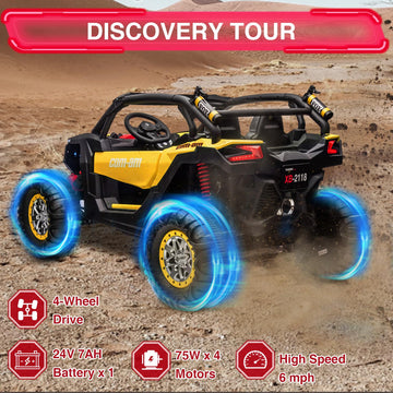 Hetoy 24V 2 Seater Kids Ride on UTV Car w/Remote Control, 4WD Powerful Electric Vehicle with 4x75W Motors, 4 Shock Absorbers, Le