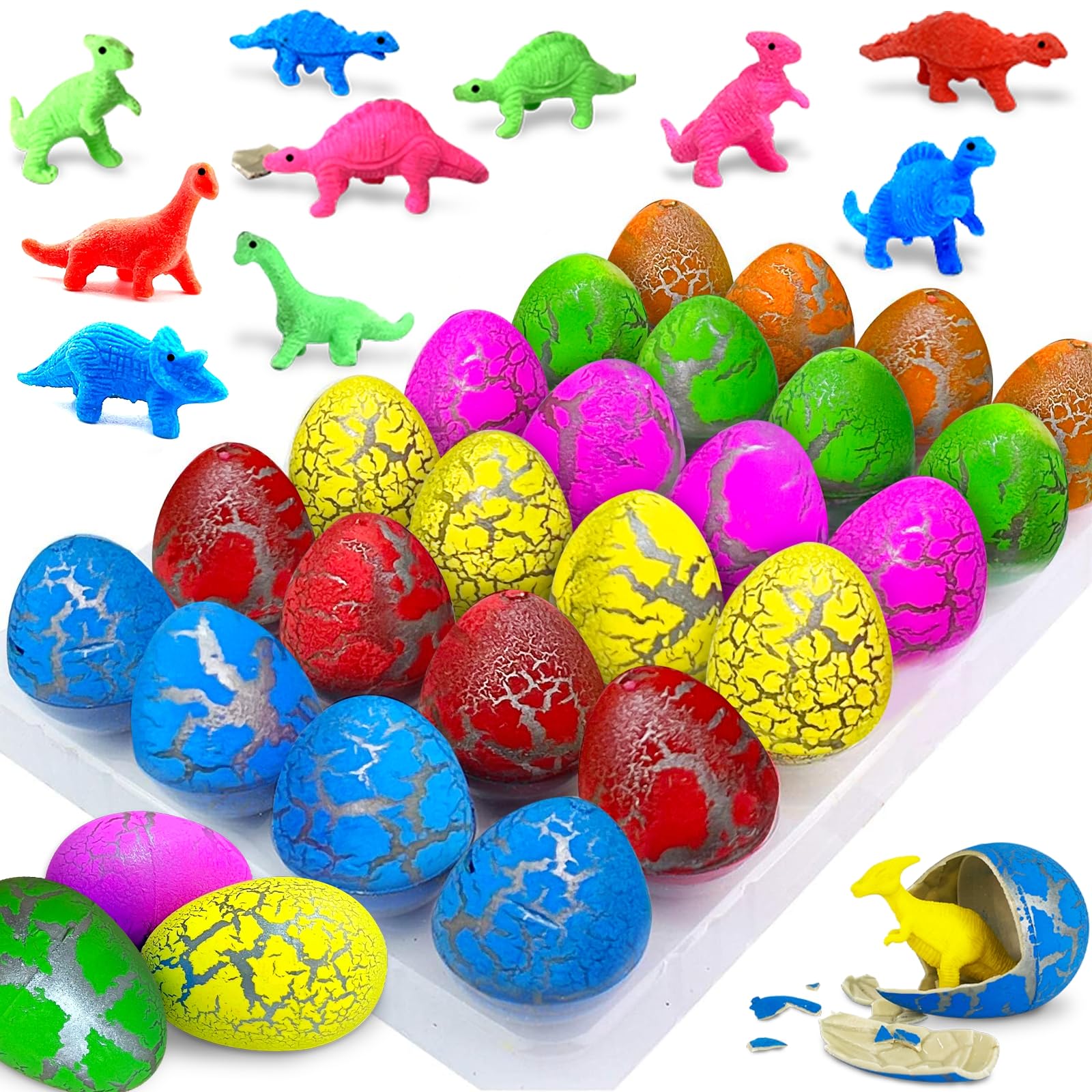 24 Pcs Easter Eggs Hatching Dinosaur Eggs For Easter Baskets Stuffers Fillers Easter Eggs Hunt Games, Grow In Water Hatch Dinosaur Egg With Assorted Color Crack Science Kits Novelty Toy Easter Gifts