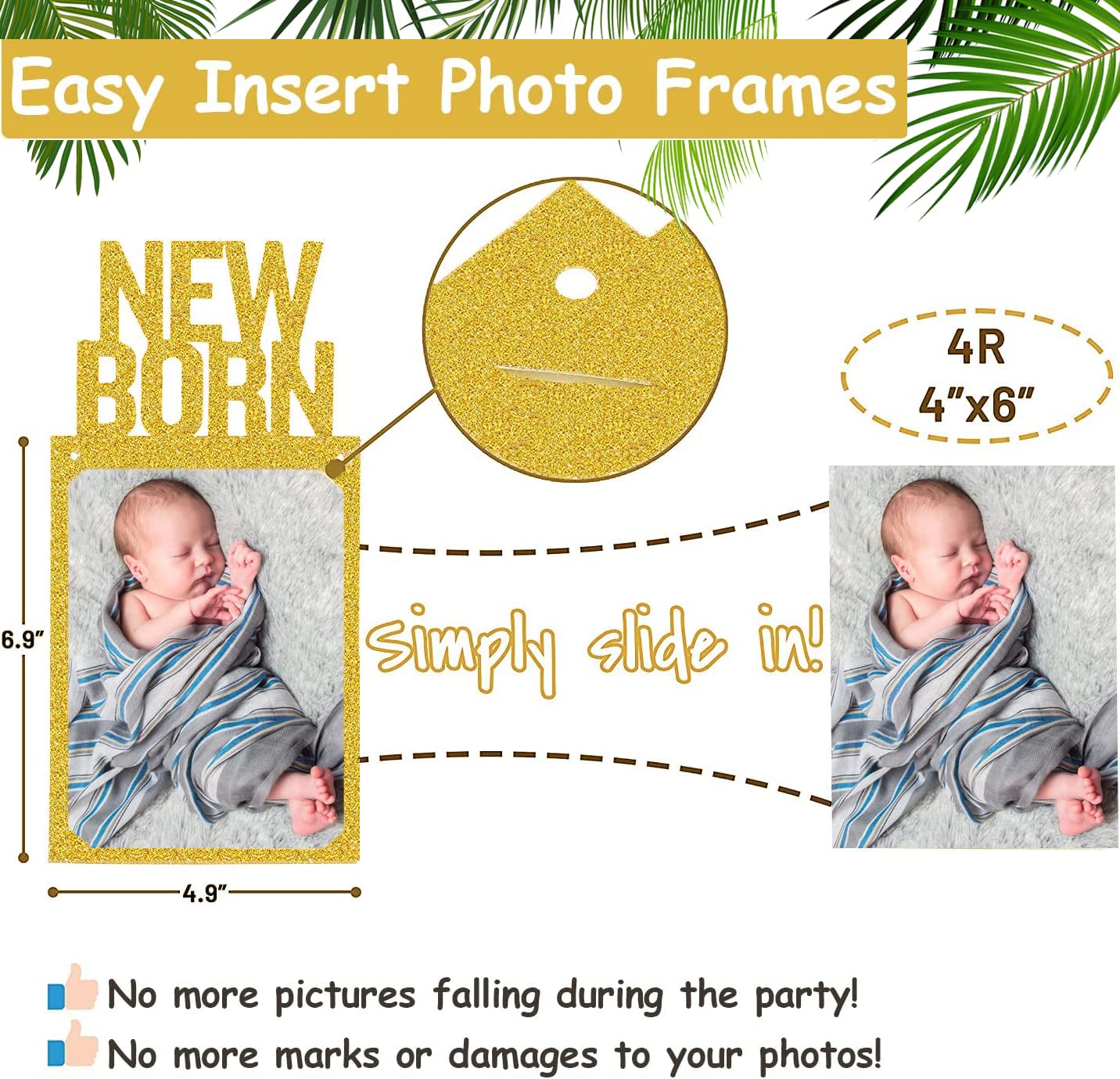 Wild One Birthday Decorations - Gold Glitter One Wild Year Banner + Baby 1St Birthday Photo Banner From Newborn To 12 Month - Sa