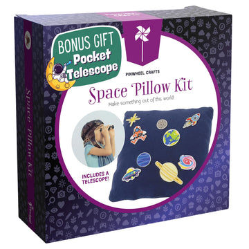 Easy Sew Space Pillow Kit with Planet Patches, Kids Telescope, Learn Astronomy Solar System, Make Your Own Plush Craft, Sewing K