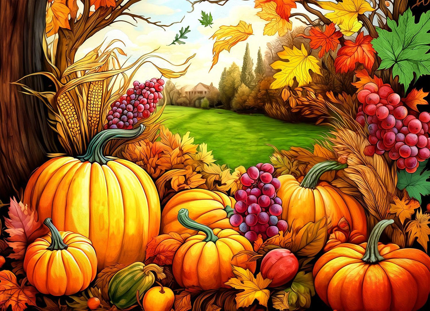 Springbok 500 Piece Fall Harvest Puzzle - Cardboard, Fall Colors (Orange, Yellow, Brown), Model 33-01708 for Adults and Families