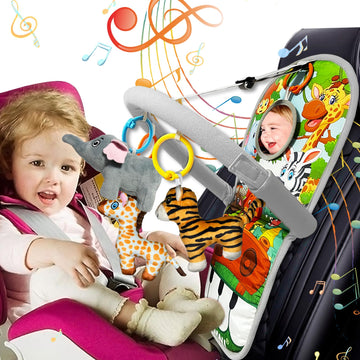 Toymni Car Seat Toys For Baby Toys 6 To 12 Months, Carseat Toys With Musical Pedal Piano, Baby Travel Toys With Baby Mirror And 