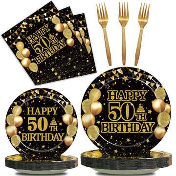 Kepeel 96Pcs 50Th Birthday Party Tableware Set, Back In 1973 Birthday Party Decorations Supplies For Men Women Cheers To 50 Year
