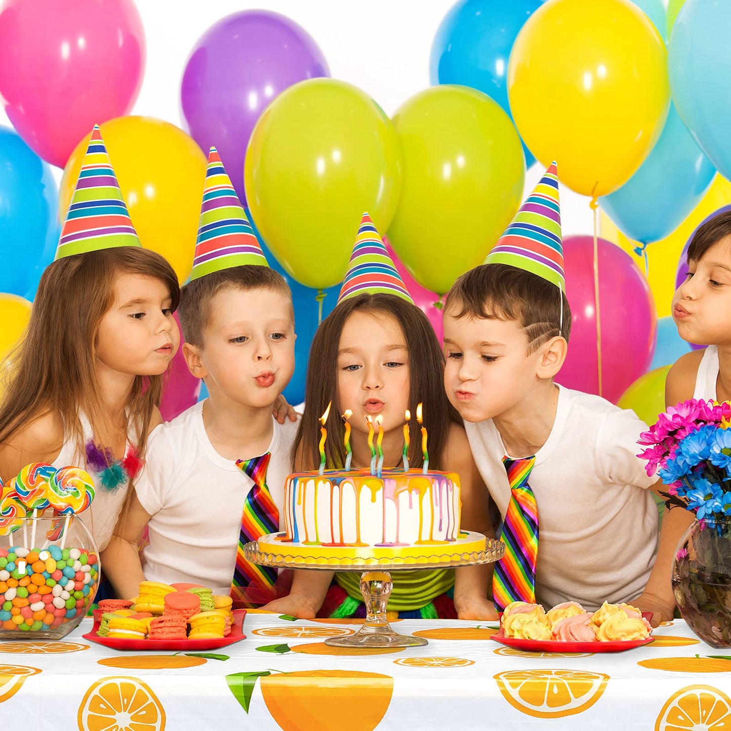 Tudomro 3 Pcs Little Cutie Party Tablecover, Fruit Orange Tablecloth for Cutie is on The Way Birthday Party, Baby Shower, Summer