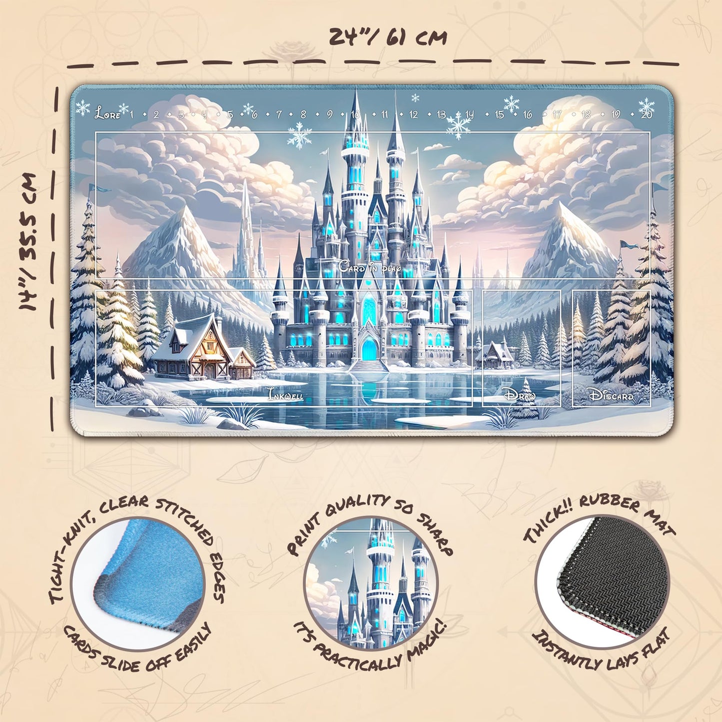 Wizcraft Gaming Paramint Lorcana Frozen Castle (Stitched) - Lorcana Playmat - Lorcana Mat, Lorcana Game Mat - Non-Slip Rubber wi