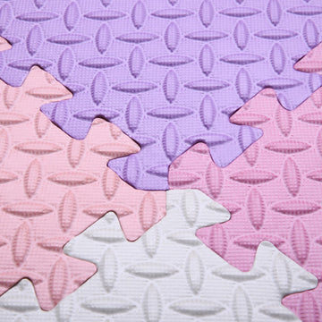 Foam Play Mat For Baby, 0.4 Inch Thick Foam Interlocking Floor Mats, Soft Non-Toxic Baby Playmat, Solid Colored Puzzle Play Mat Kids Floor Mats, 16 Tiles, White/Purple/Pink/Loli Pink