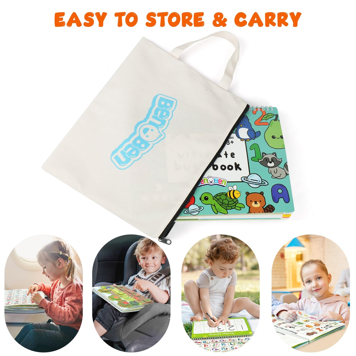 BenBen Busy Book for Toddlers - 30 Pages, Pre-Assembled Montessori Activity Book, Brown, Medium, Educational Toy for Ages 3+