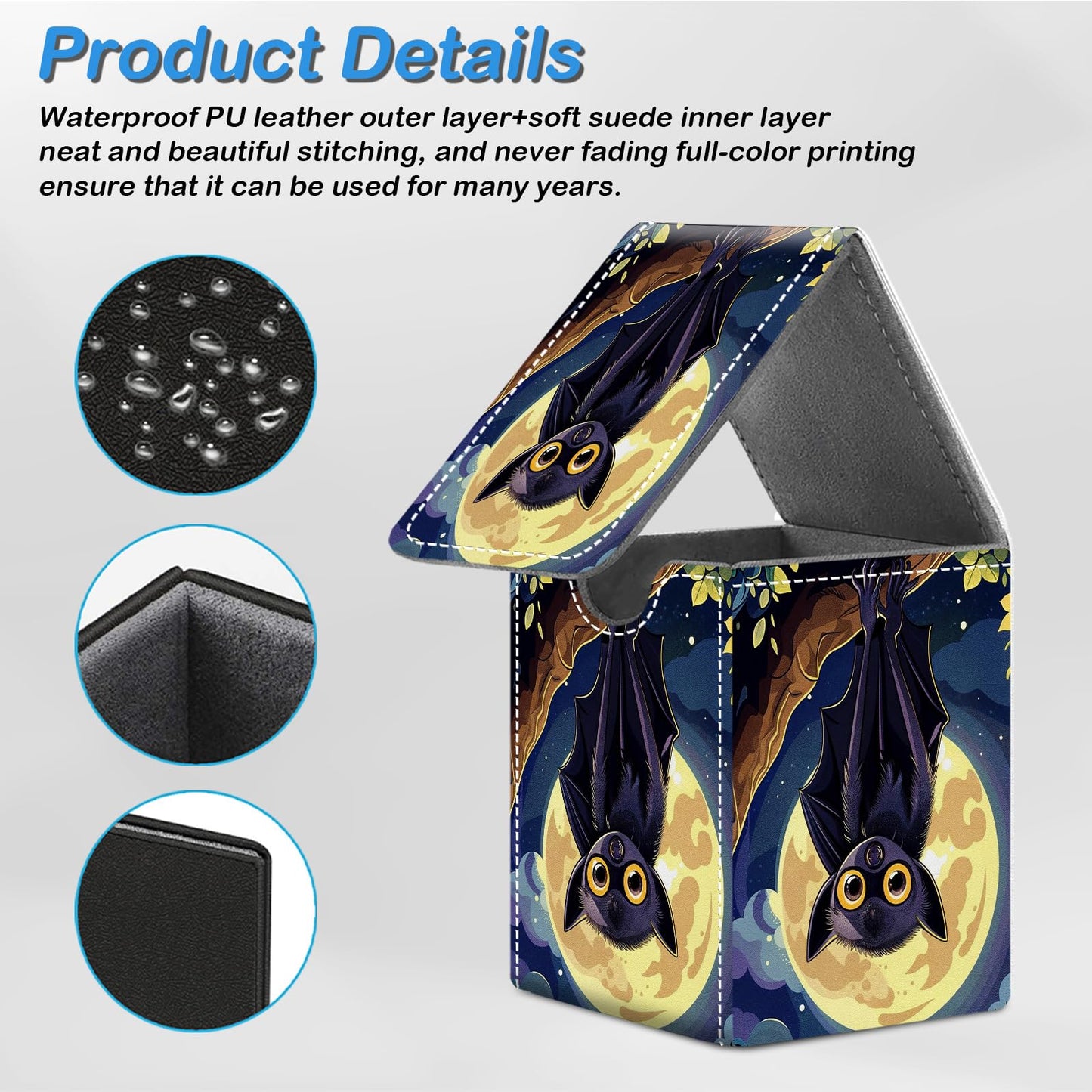 CAPAUNVDA Card Deck Box for MTG Commander Trading Cards with Magnetic Closure enhanced Card Storage Box Case Cover for MTG TCG CCG Magic Cards Cute Bat