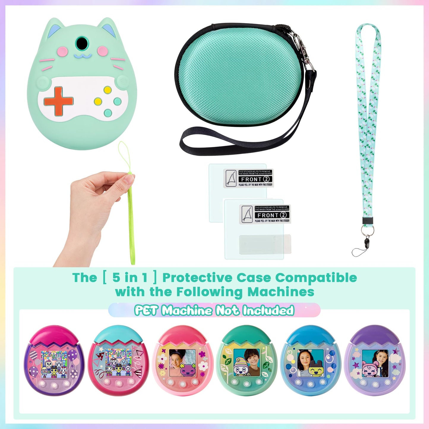 Meetikar Carrying Case And Silicone Cover Compatible With Tamagotchi Pix Virtual Pet Game Machine, (5-In-1) Silicone Cover For T