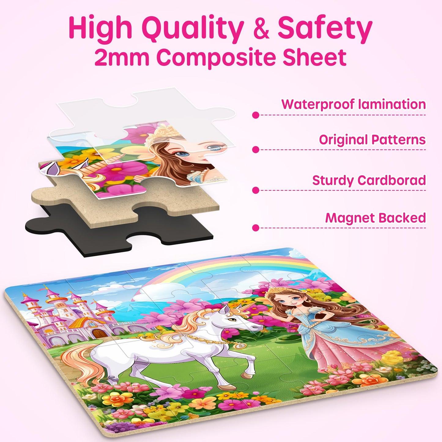 Synarry Unicorn Princess Fairy Magnetic Puzzles For Toddlers 3-5 Girls, 20 Pieces Travel Puzzles For Kids Ages 4-6, Car Airplane
