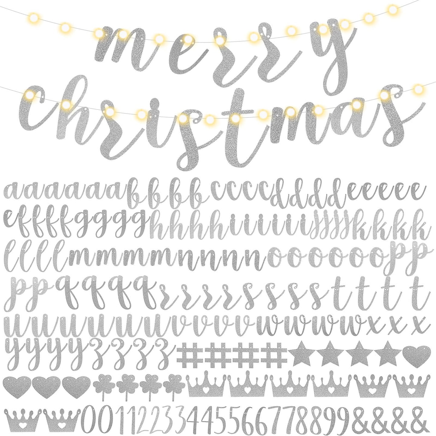 TaoBary 167 Pcs DIY Banner Kit Merry Christmas Glitter Banner Customizable Glitter Make Your Own Banner Kit 162 Letters Symbols 