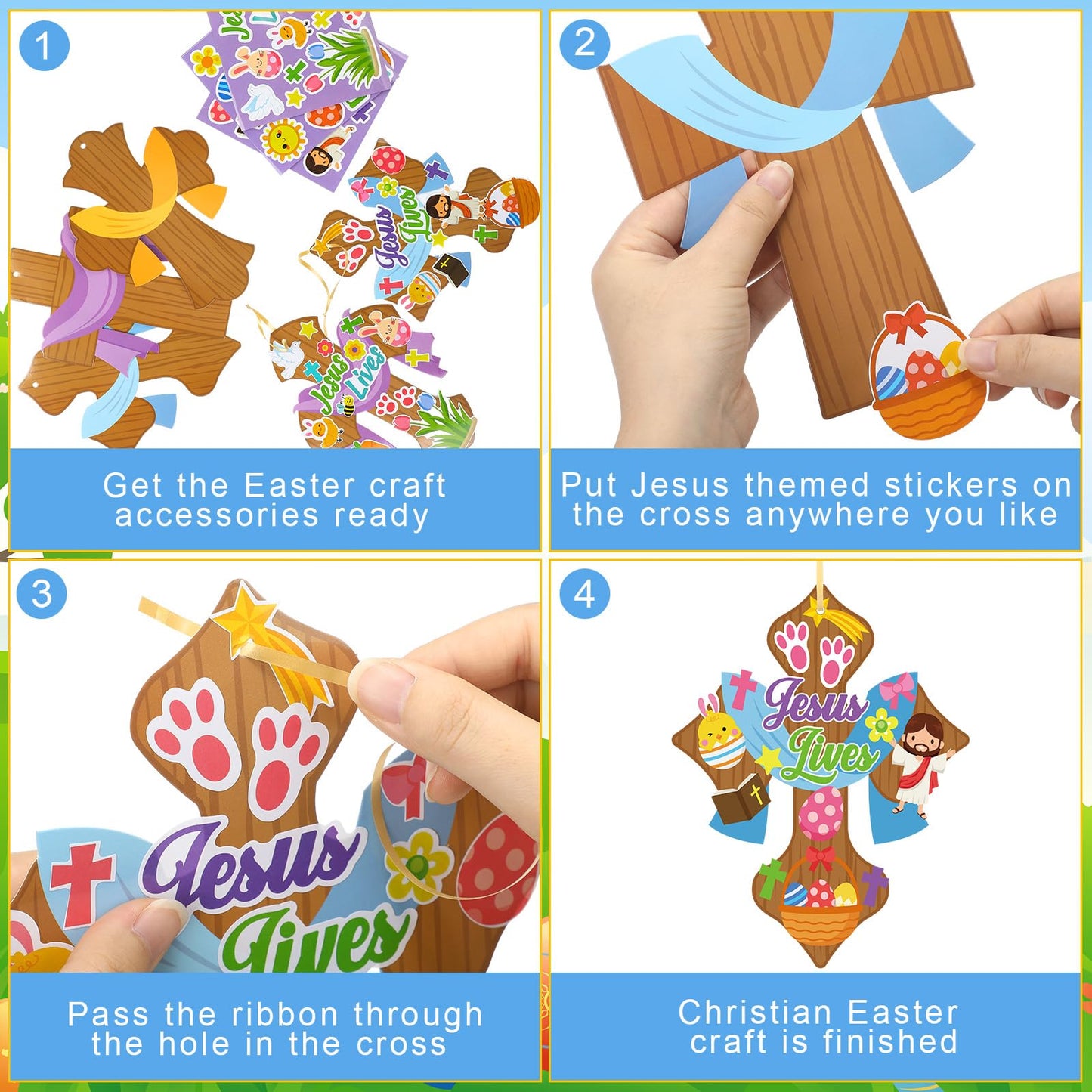 Watersay 48 Set Religious Easter Craft Kit DIY Christian Cross Crafts Sticker Make Your Own Jesus Ornament for Sunday School VBS