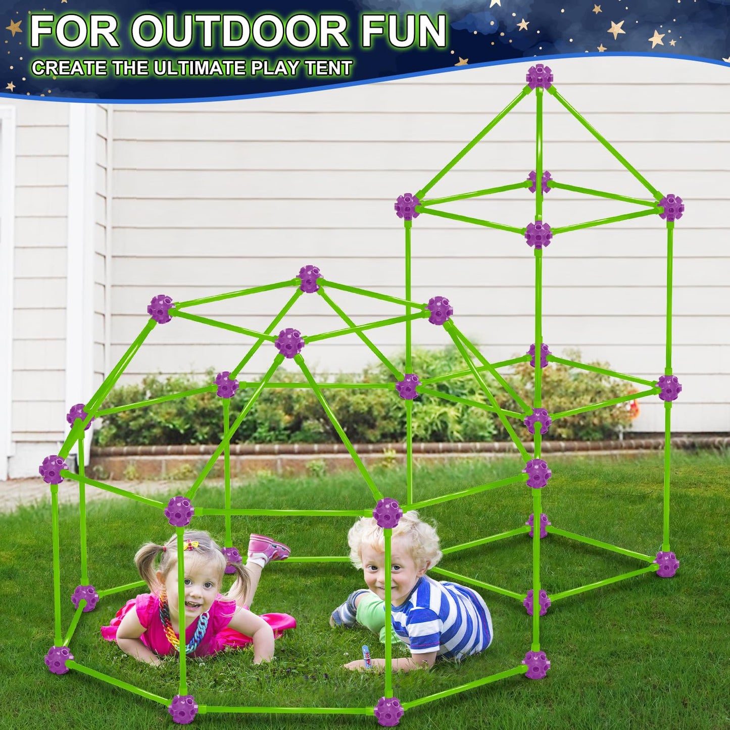 V-Opitos 180 Pack Glow In The Dart Fort Building Kits For Kids Age 4, 5, 6, 7, 8+ Years Old, Stem Building Toys For Diy Castles, Tunnels, Ideal Christmas, Birthday Gifts For Boys & Girls