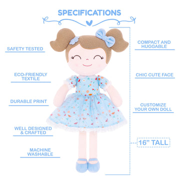Gloveleya Personalized Doll With Your Name - Cute Floral Blue Custom Soft Plush Doll For Girls Plush Doll Customized Gifts - Muñecas De Trapo Personalizadas Para Niñas