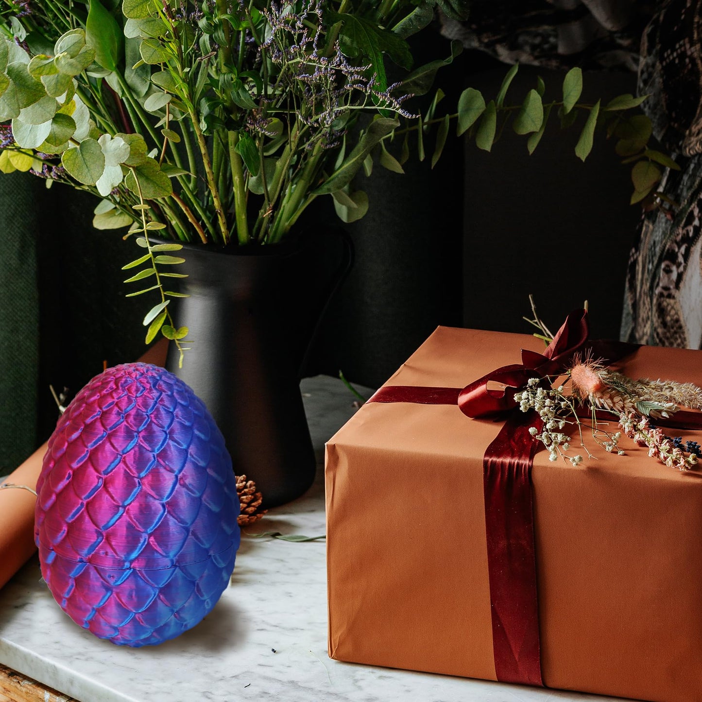 Dragon Egg 3D Printed Dragon Fidget Toys For Adults,Posable Flexible Crystal Dinosaur 3D Printed Articulated Dragon Christmas Toys Gifts For Autism/Ad (Laser Purple)