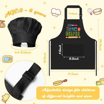 R HORSE 2Pcs Kid Apron and Chef Hat Set Adjustable Children Black Kitchen Apron Dress up Role Play Chef Toy Cooking Baking Paint
