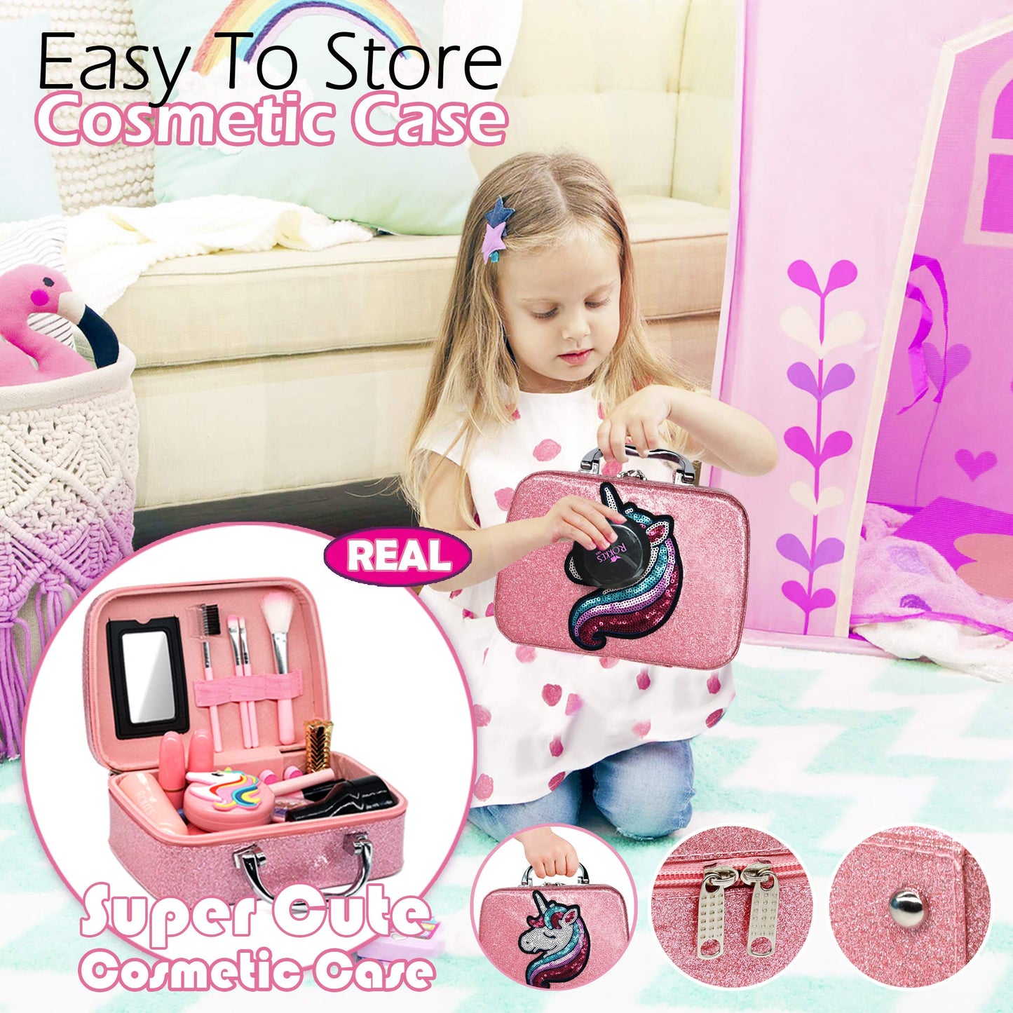HERAPFANN Kids Washable Makeup kit for Girl - Kids Makeup Kit Toys for Girls Little Girls Makeup Kit, Toddler & Non-Toxic Make U