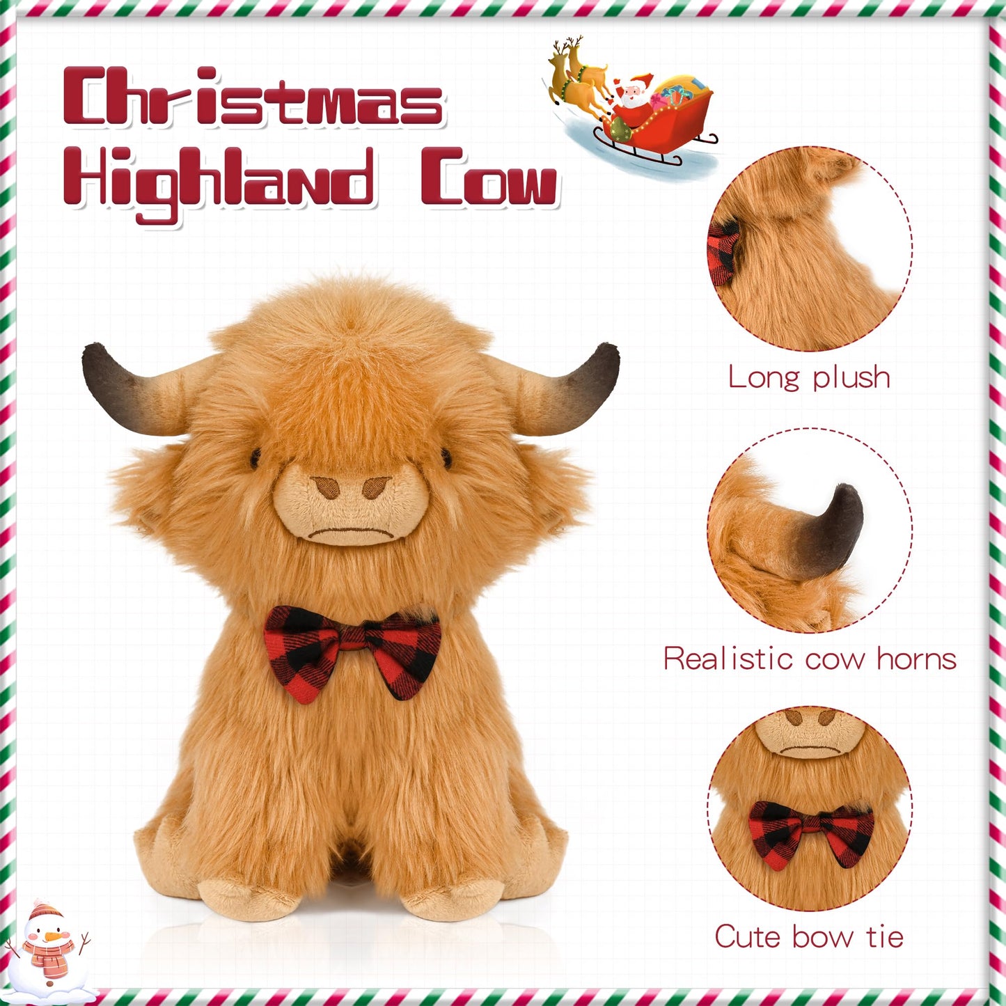 Yzxzm Scottish Highland Cow Stuffed Animal, Christmas Cow Plush Toy, Cute Christmas Stuffed Toys For Kids, 9.8 Inch