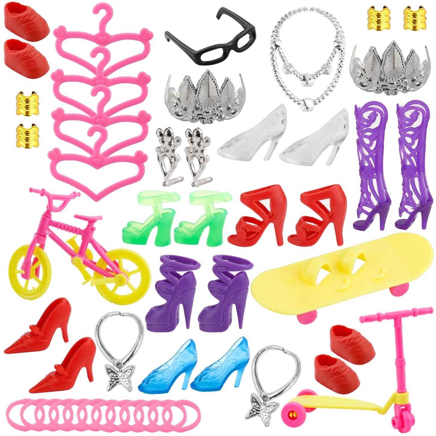 Janyun Total 114Pcs -16 Pack Doll Clothes Party Gown Outfits Set For Doll+ 98Pcs Girl Dolls Dresses Accessories Shoes Bags Necklace Mirror Hanger Tableware (Playing Style)