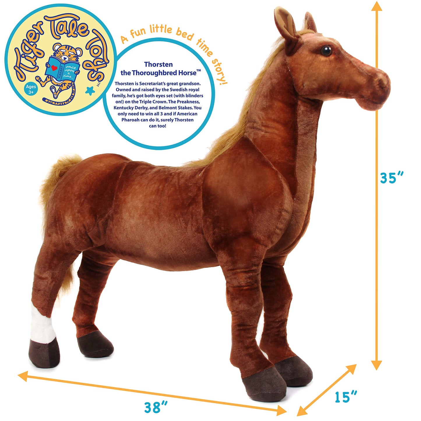 TigerHart 3 Foot Plush Pony - Thoroughbred Horse Stuffed Animal, White, Foam-Wrapped Wires