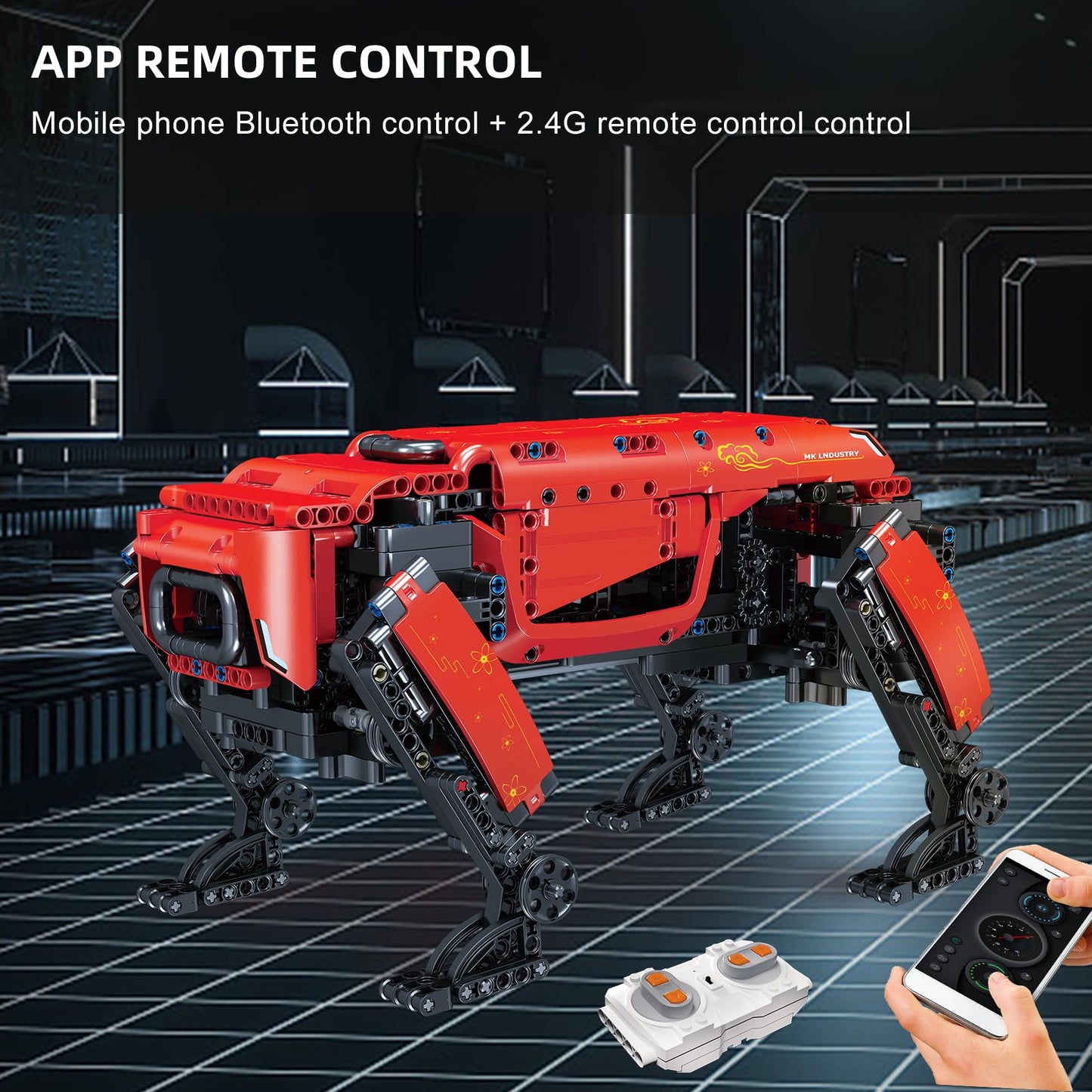 Mould King Robot Dog Building Kit - 936 Pieces, Plastic, Red, Model 15067, Motor & APP Remote Control, Gift for Ages 8+ and Adults