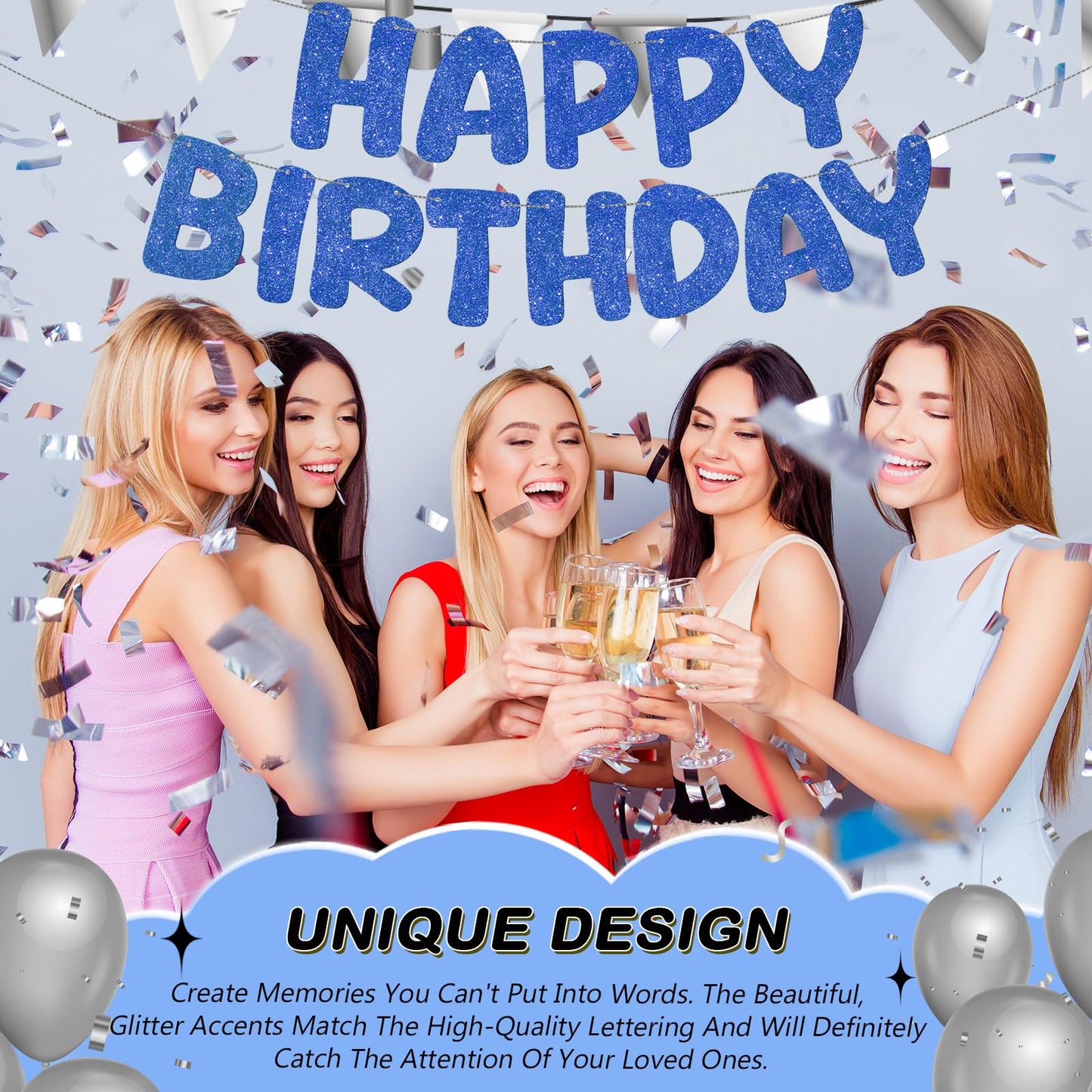 Fulmoon Glitter Pre Strung Happy Birthday Banner No DIY Party Decorations Happy Birthday Sign Decor for Men Women Boy Girls Back