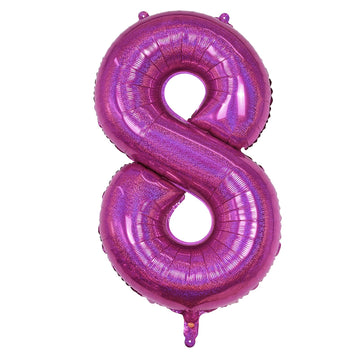 8Th Birthday Balloons For Girls, Big Laser Hot Pink Foil Number 8 Balloon Anniversary Party Decor, Mylar Self Inflating Helium 4