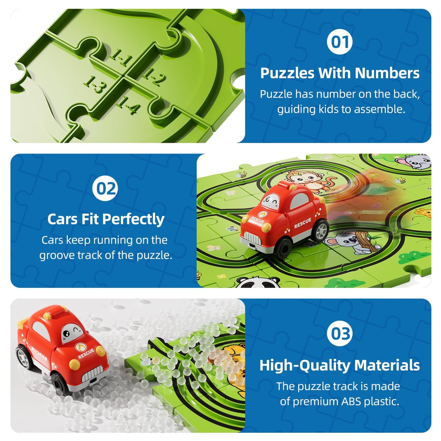 Bennol Toddler Toys Gifts For 2 3 4 5 Year Old Boys, 73 Jigsaw Puzzle Race Track Car Set Toys For Kids Boys Toddlers 1-3 2-4 3-5 4-6, Puzzle Tracks Car Toys Gifts For 2 3 4 5 Year Old Boys Kids