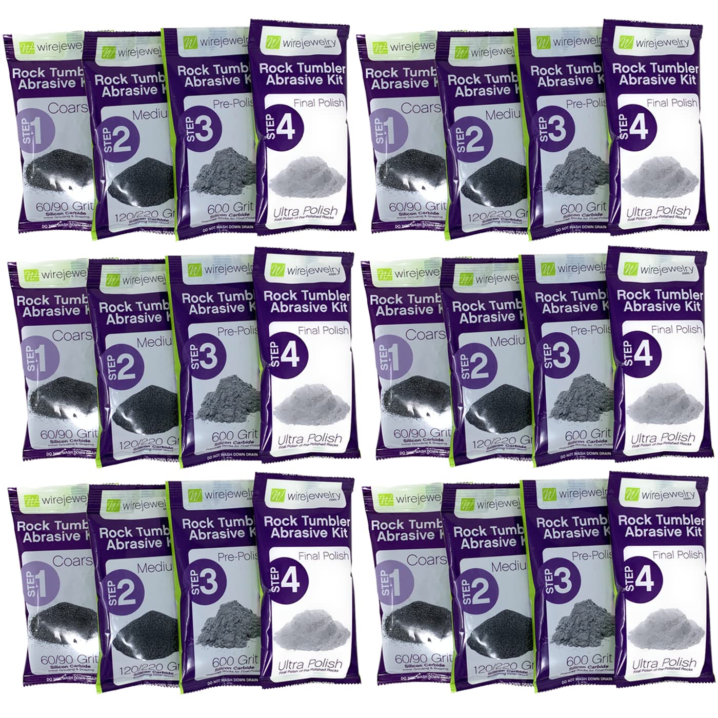 WireJewelry World Stone Mix Rock Tumbler Refill Kit - 3 Lbs. Each of Asia, Brazil and Madagascar Stone Mixes and 6 Batches of 4