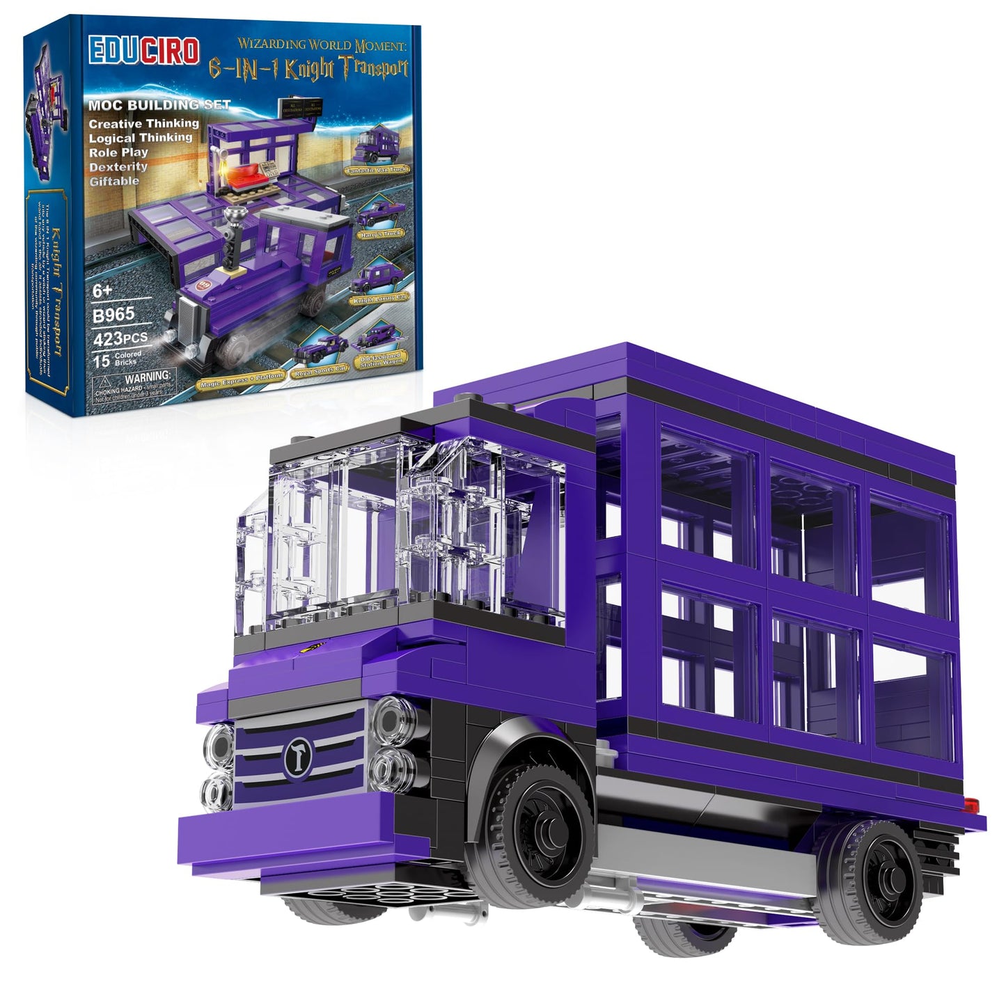 Educiro Harry World 6 In 1 Car Toys Building Set Gifts For Kids, Girls, And Boys Ages 6-12 (423Pcs),Sports Car,Van Truck,Harry'S Truck,Knight Lxury Car,Wagon,Magic Express,Not For Lego Sets