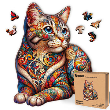 Leogor Large Wooden Puzzles For Adults – Colorful Mosaic Cat Puzzle 500 Piece With Unique Laser Cut Animal-Shaped And Kitten-Inspired Wood Pieces – Challenging Jigsaw, Xl Size 16.8'' X 21.9''