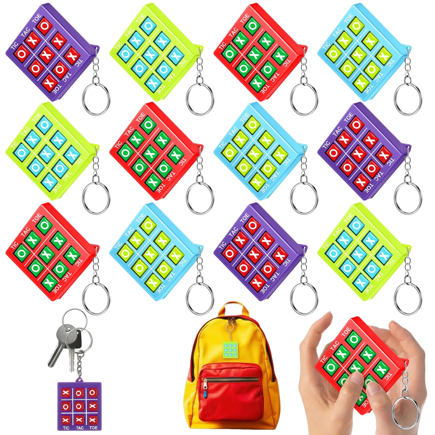 Zomiboo 16 Pcs Tic Tac Toe Game Valentines Party Favor Birthday Goodie Bag Stuffer Keychains Bulk for Kids 8-12 Classroom Prize 