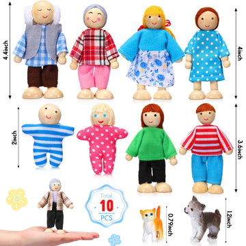 Skylety 10 Pcs Wooden Dollhouse Set Of Mini People Figures Dollhouse Dolls Wooden Doll Pretend Play Figures Accessories(Pretty Style)