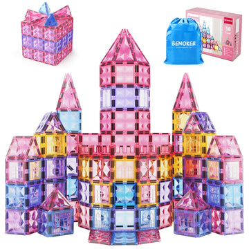 Princess Magnetic Tile Castle 3D Building Block Set - Sensory Stem Educational Building Toddler Kids Toys - Pink Magnetic Buildi