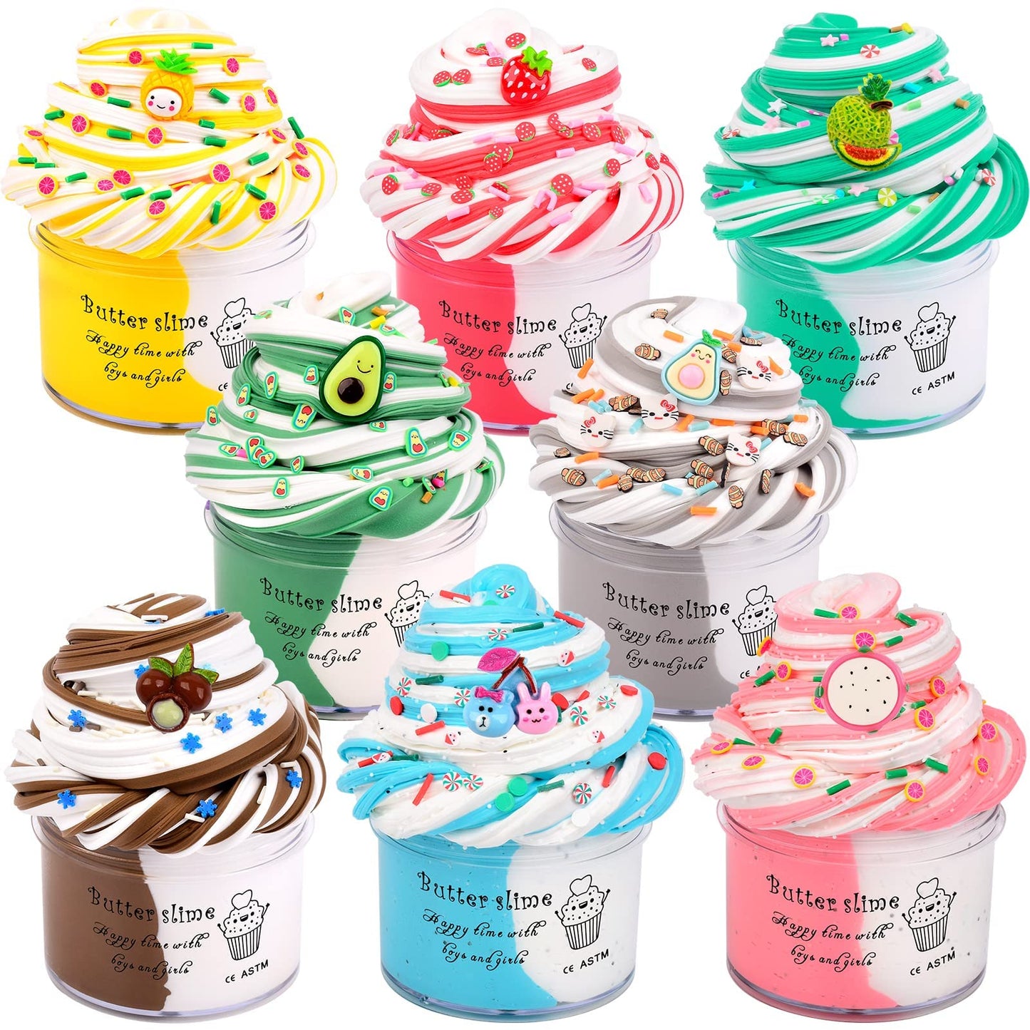 Butter Fruit Slime Kit For Girls 8 Pack, Stretchy And Non-Sticky, Slime Party Favors For Kids, With Strawberry Cherry Slime Cute