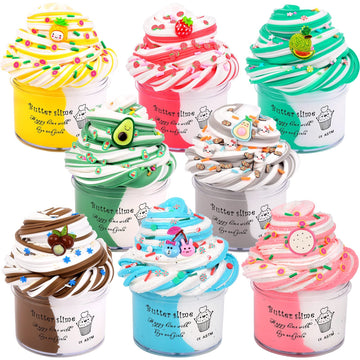 Butter Fruit Slime Kit For Girls 8 Pack, Stretchy And Non-Sticky, Slime Party Favors For Kids, With Strawberry Cherry Slime Cute