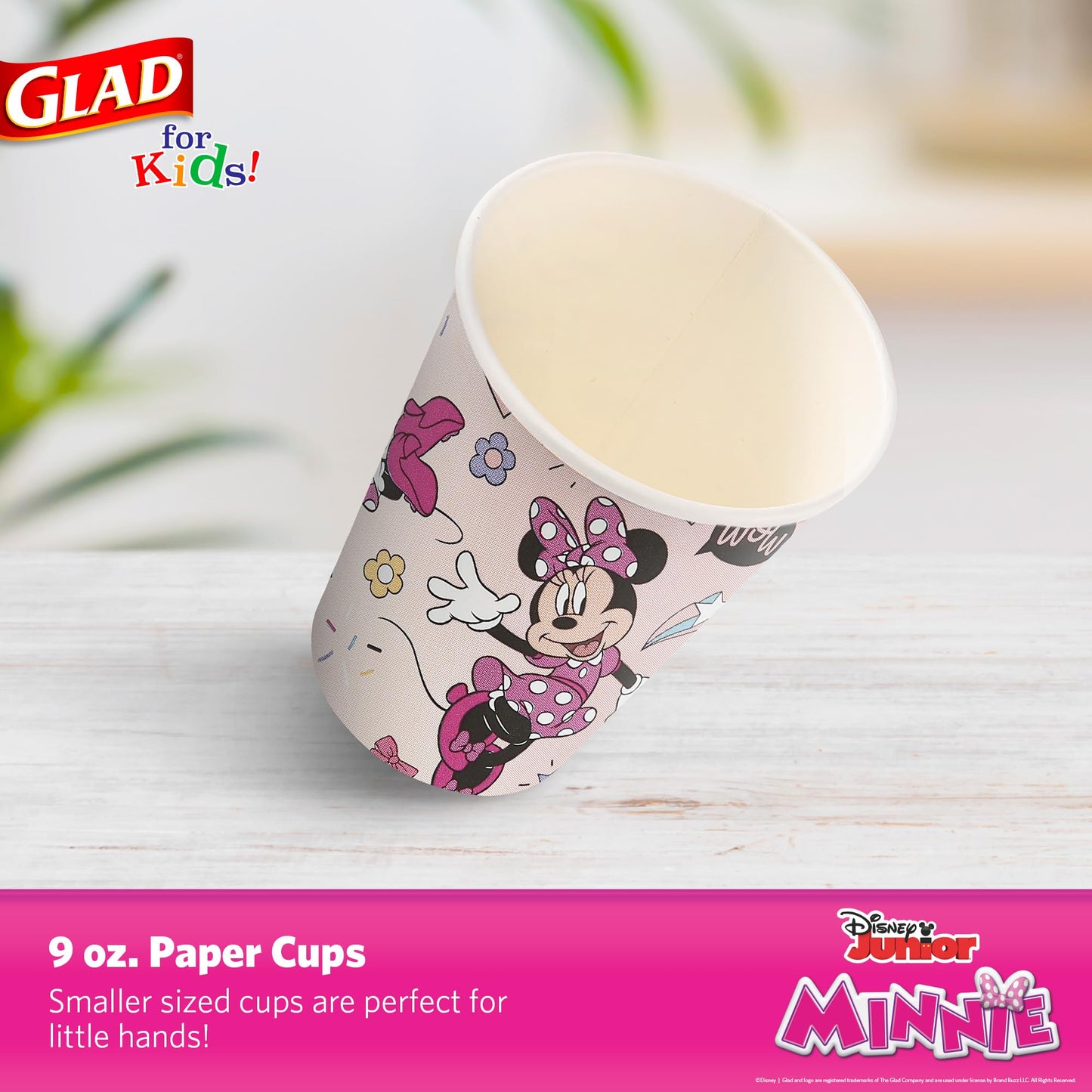 Glad for Kids Disney Mickey & Friends 9oz Paper Cups with Minnie Mouse Pink Polka Dots Design, 24 Count | Pink Polka Dot Mickey