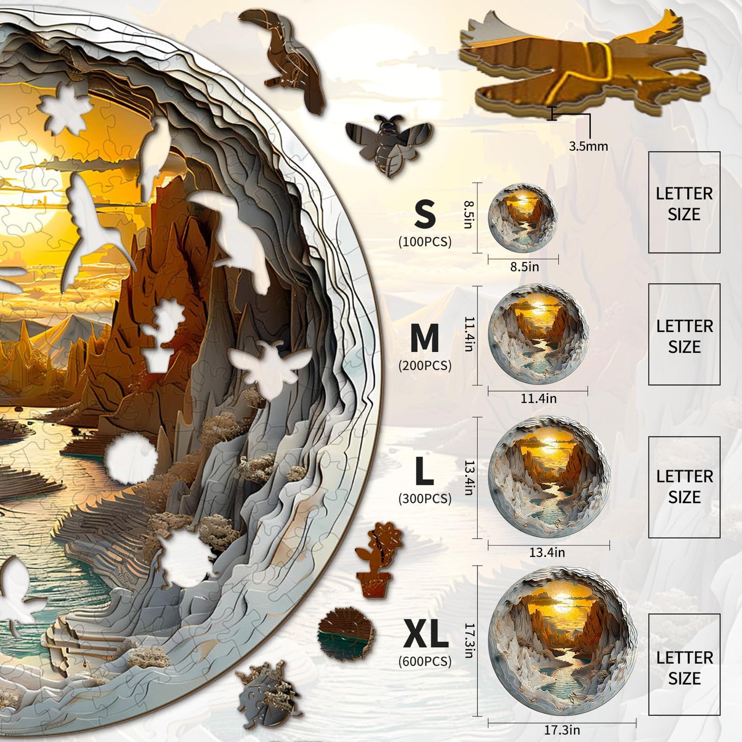 Wooden Puzzle for mature-themeds-3D Vision Effect Wooden Puzzle Unique Shape Advanced Cave Wooden Jigsaw Puzzle for mature-themed  Wood Puzzles Challenge Wooden Jigsaw Puzzle (XL-17.3 * 17.3in-600pcs)