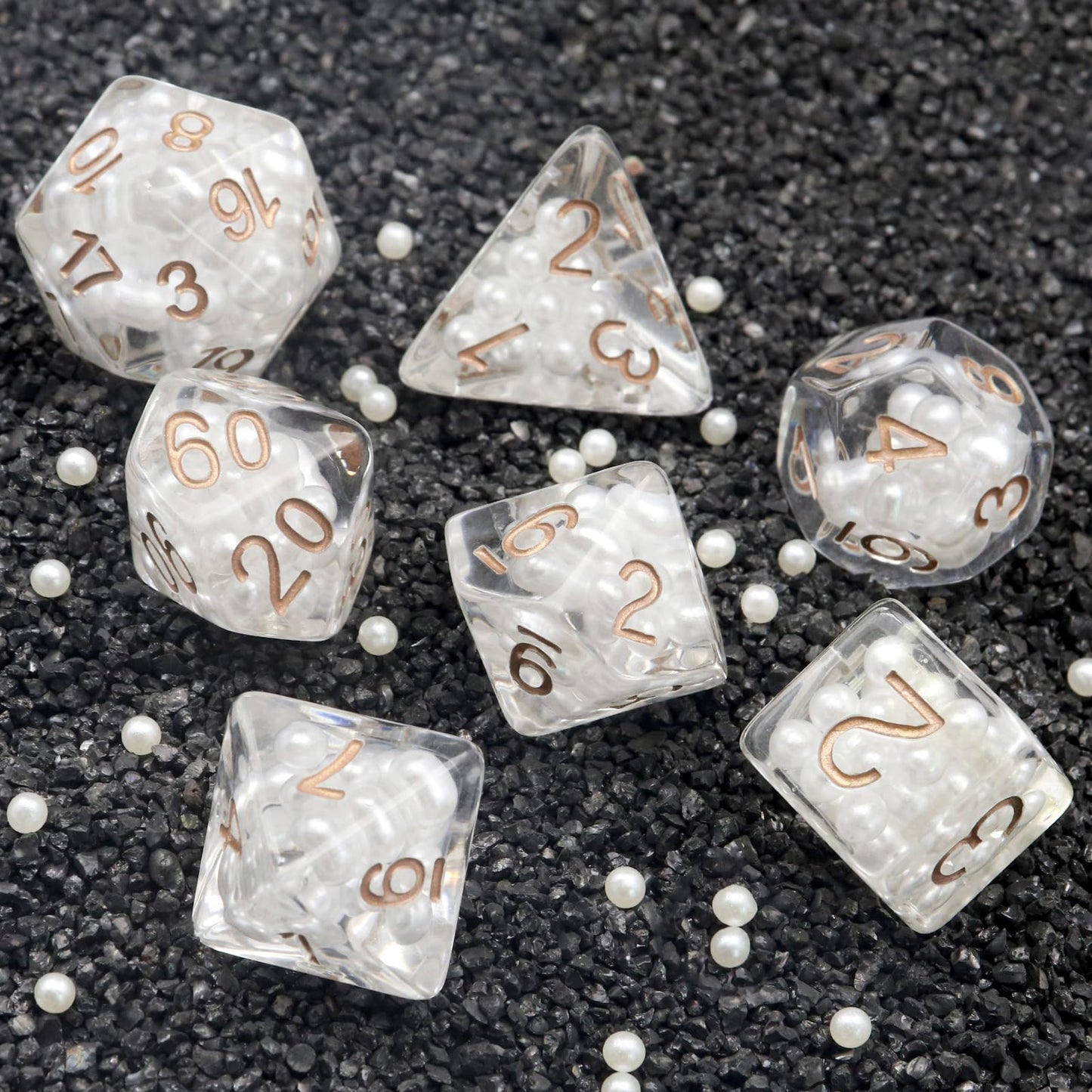 Haxtec Resin DND Dice Set 7PCS White Filled Resin Dice Pearl Polyhedral D&D Dice for Roleplaying Dice Games Compatible with Dung