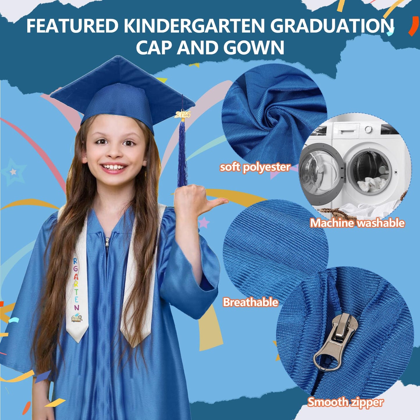 Kindergarten Graduation Cap And Gown - 2025 5-In-1 Preschool Graduate Set, Includes: Gown, Next Stop 1St Grade Cap, Graduate Sto