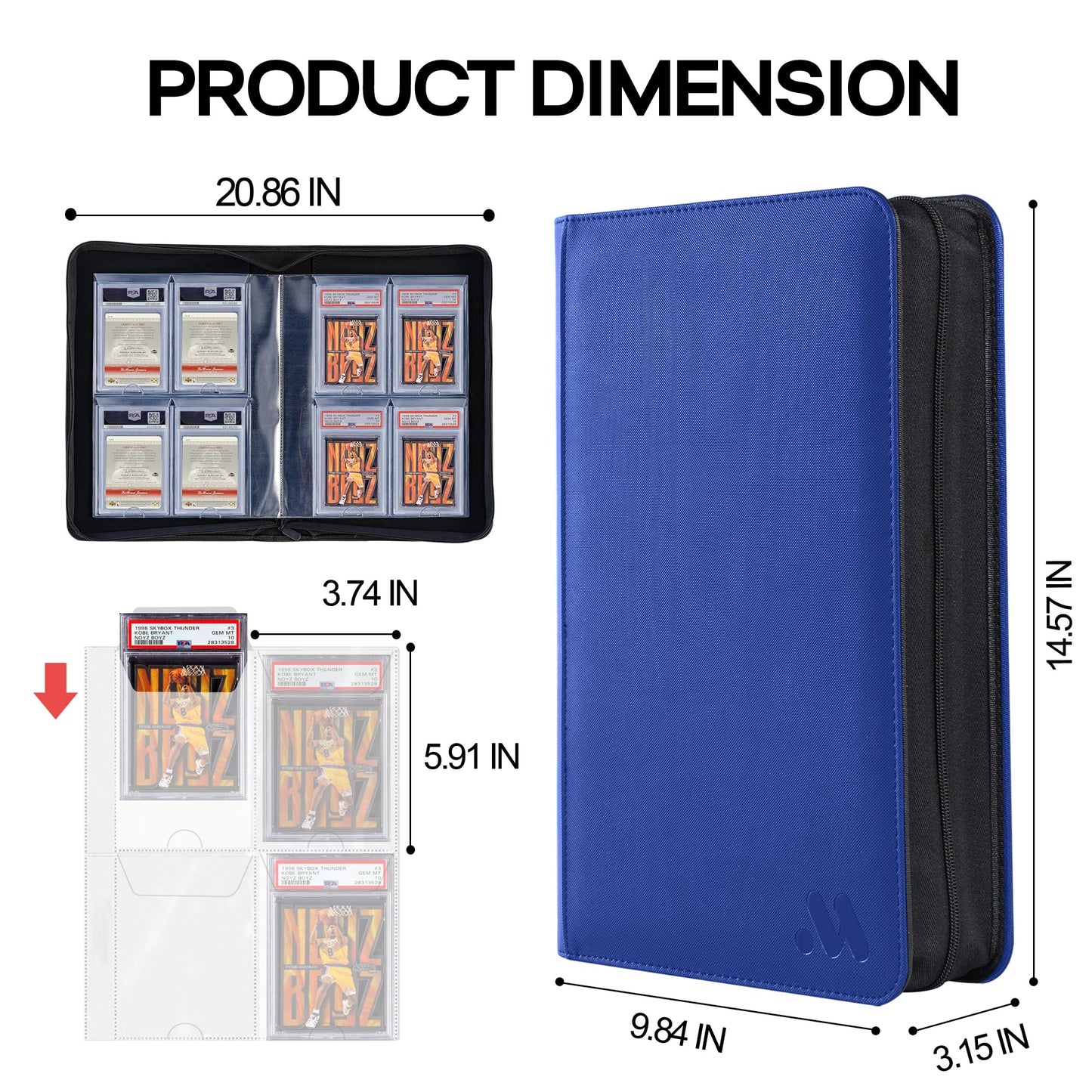Morabto Graded Card Binder,Holds 40 Graded Cards,4 Pocket Slab Binder For Psa,Premium Graded Card Holder With Sleeves Blue