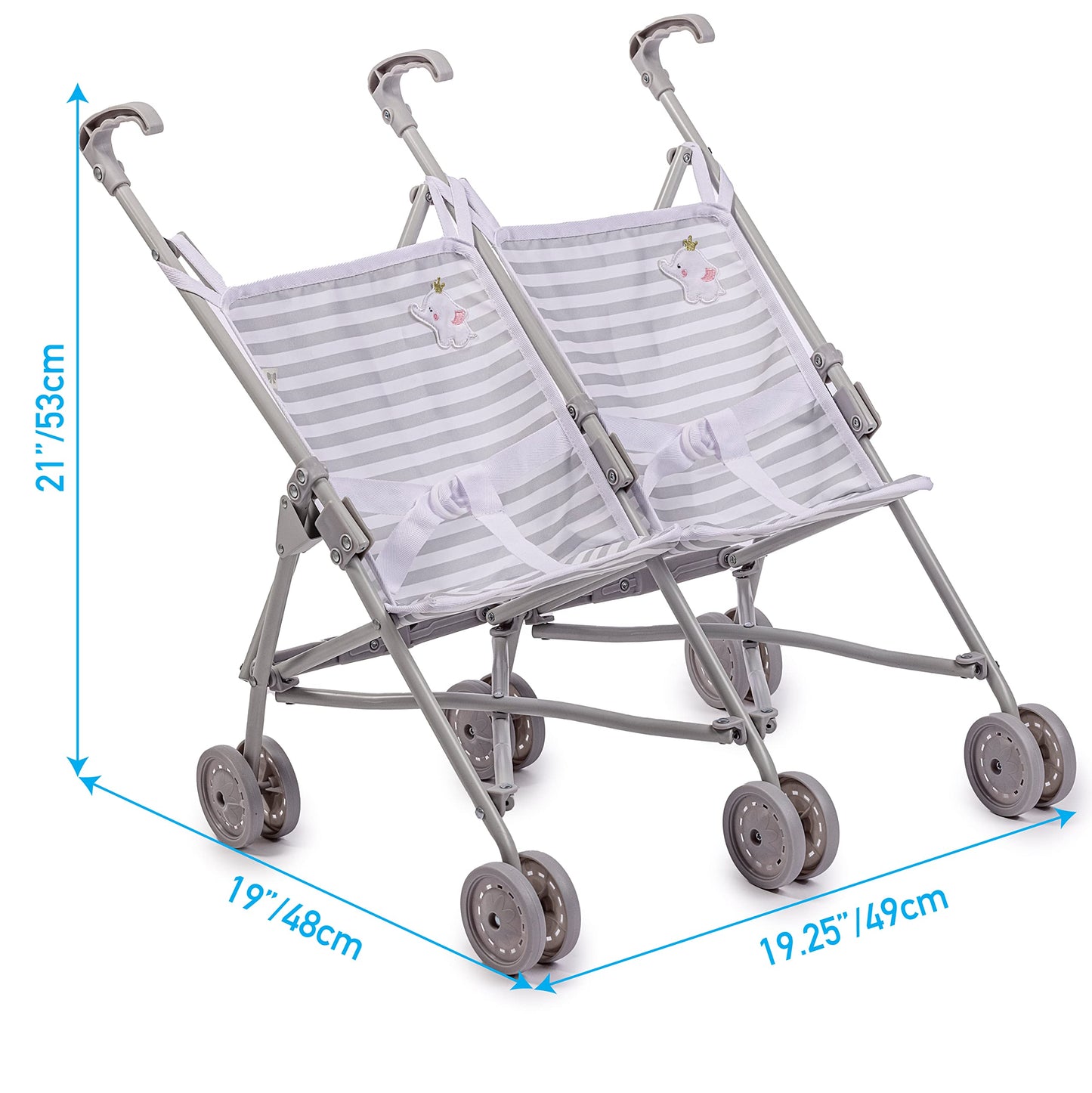 Jc Toys | Berenguer Boutique | Twin Umbrella Baby Doll Stroller | Elephant Theme | Gray | Ages 2 +