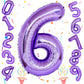 Purple Number 6 Balloon For Girls 6Th Birthday, 40 Inch Number Foil Balloon 6, Mylar Helium Large Balloon For Kids 6 Years Old B