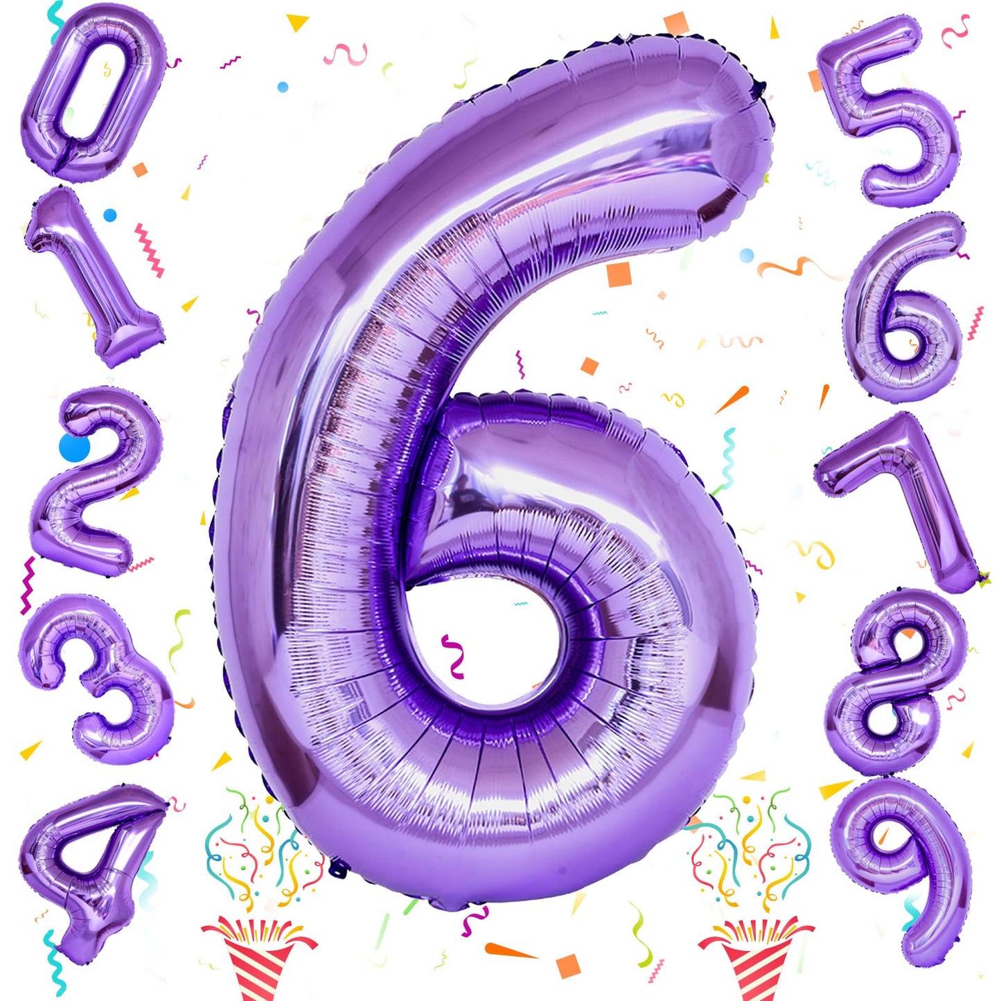 Purple Number 6 Balloon For Girls 6Th Birthday, 40 Inch Number Foil Balloon 6, Mylar Helium Large Balloon For Kids 6 Years Old B