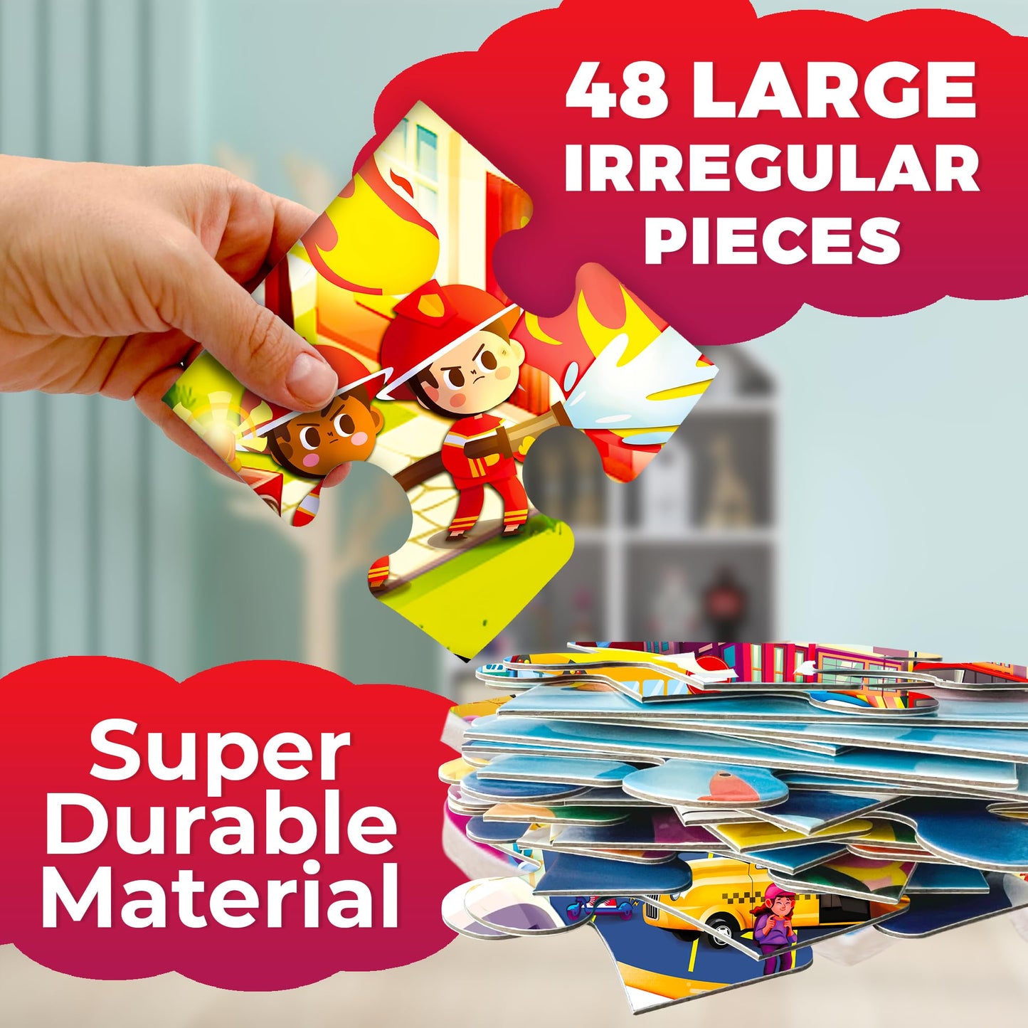 QUOKKA Giant Floor Puzzle for Kids Ages 4-6 - 2x3 Feet Extra-Thick 48 Pieces Toddler Puzzle Ages 3-5 - Firetrucks Educational Activity for Boys Girls - enhanced Box with Sturdy Handle & Magnetic