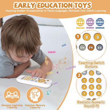 Orzbow Baby Remote Control Toy For 6 Months+ With Music, Tv Remote Toy With Realistic Light And Sound - English, French And Spanish For Infant Play Remote Musical Toys, Bpa Free, White